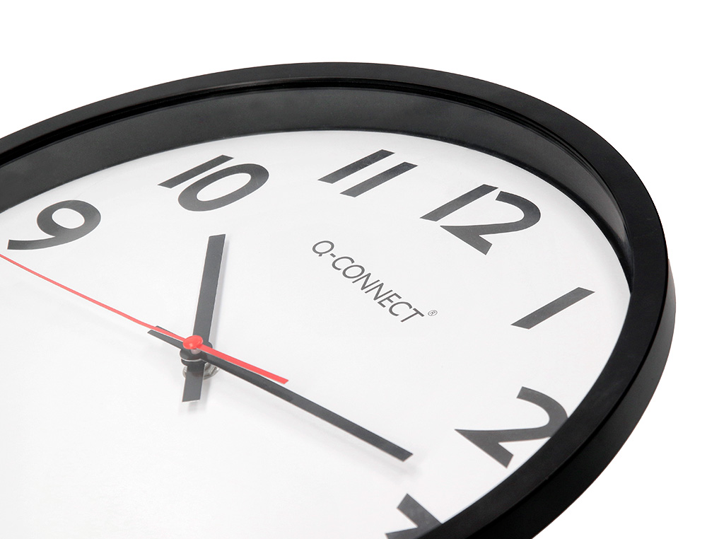 HORLOGE Q-CONNECT MURALE PLASTIQUE DESIGN ACTUEL NUMROS NOIRS FOND BLANC 1 PILE AA NON FOURNIE DIAMTRE 34CM NOIR