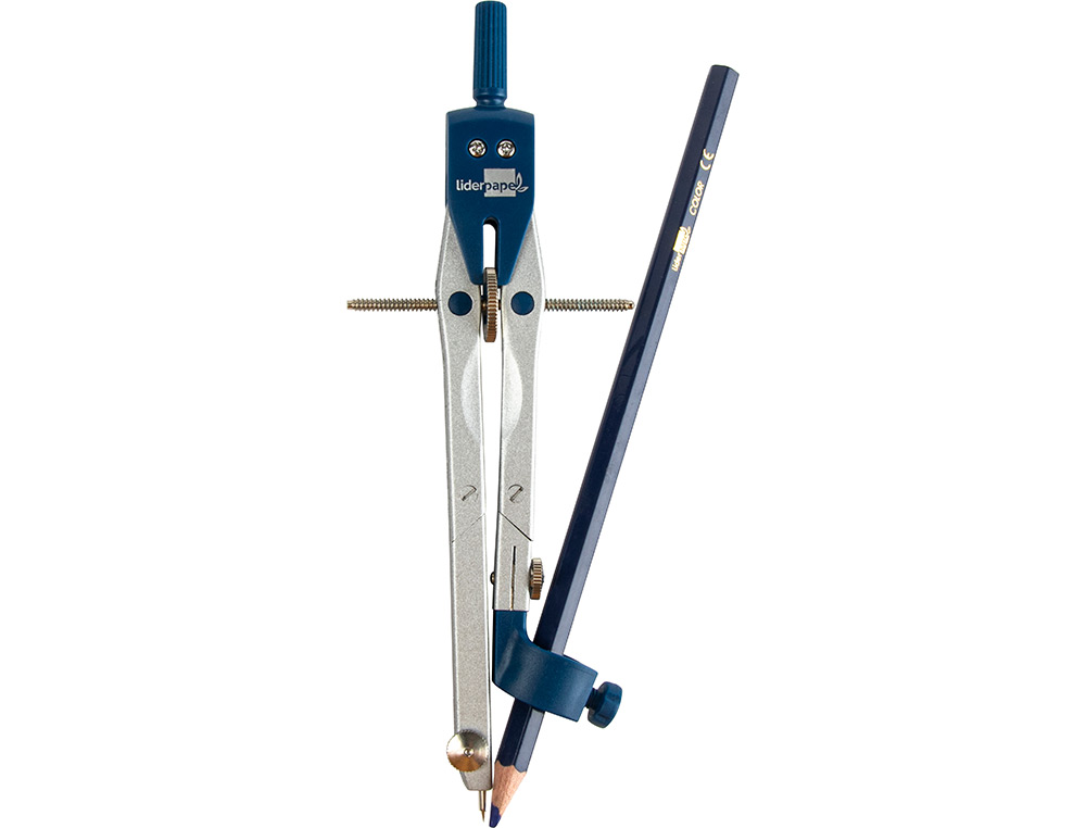 COMPAS LIDERPAPEL MICROMTRIQUE ARTICUL 2 BRANCHES CIRCONFRENCE 38CM LONGUEUR 17CM BAGUE MINES 2MM TUI
