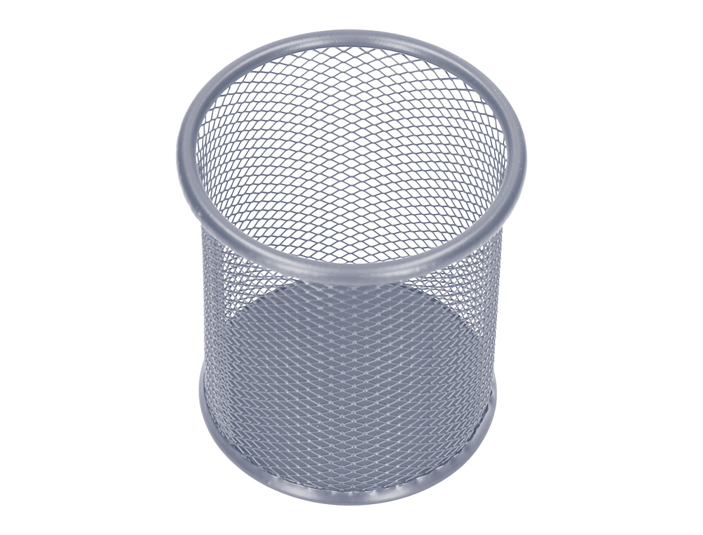 POT À CRAYONS Q-CONNECT MAILLE MÉTALLIQUE HAUTEUR 105MM DIAMÈTRE 86MM COLORIS ARGENT