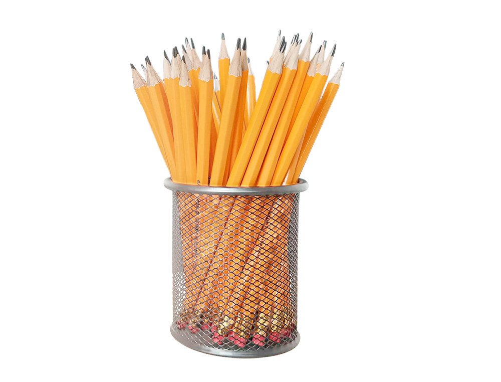 POT À CRAYONS Q-CONNECT MAILLE MÉTALLIQUE HAUTEUR 105MM DIAMÈTRE 86MM COLORIS ARGENT