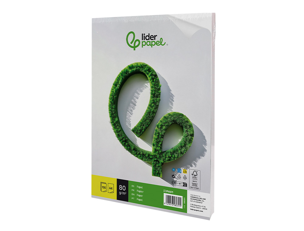 PAPIER CRITURE LIDERPAPEL A4 210X297MM BLANCHEUR EXTRA OPACIT 80G/M2 PAQUET 100 FEUILLES