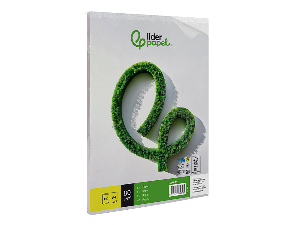 PAPIER CRITURE LIDERPAPEL A4 210X297MM BLANCHEUR EXTRA OPACIT 80G/M2 PAQUET 100 FEUILLES