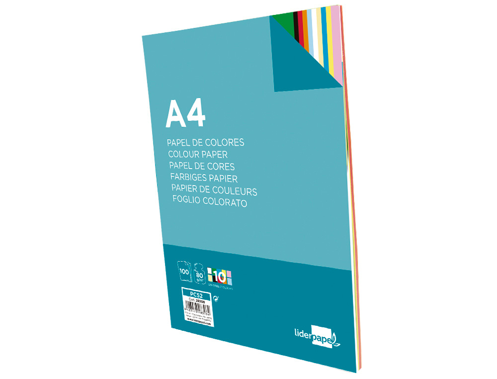 PAPIER COULEUR LIDERPAPEL MULTIFONCTION A4 80G/M2 10 COLORIS ASSORTIS PAQUET 100 FEUILLES