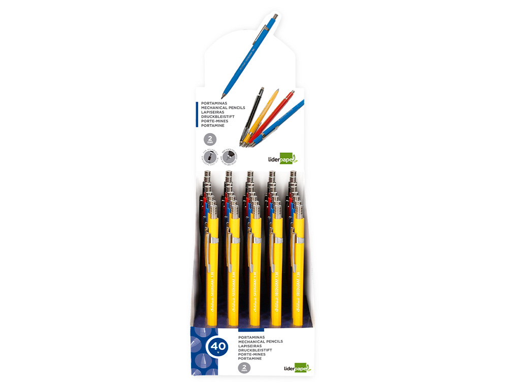 PORTE-MINE LIDERPAPEL PLASTIQUE GRAFO 2MM RÉTRACTABLE CLIP MÉTALLIQUE CONTIENT MINES ET TAILLE-MINES