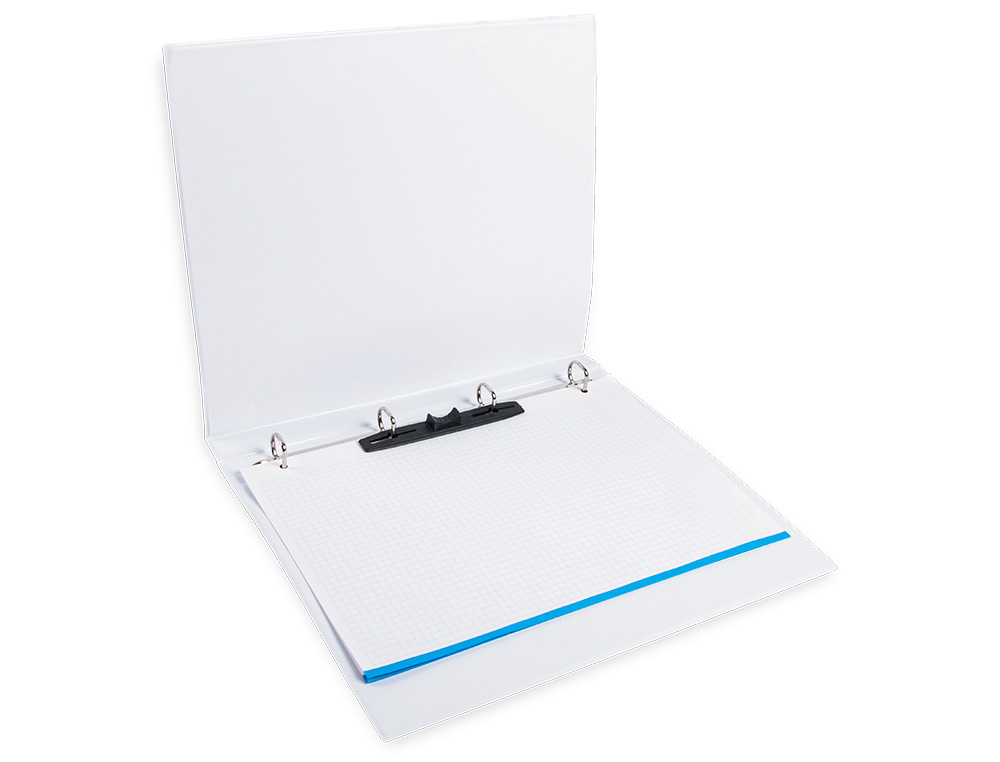 CLASSEUR KANGOUROU LIDERPAPEL 4 ANNEAUX 16MM 283X320MM DOCUMENT A4 PLASTIQUE DOS 28MM COLORIS BLANC