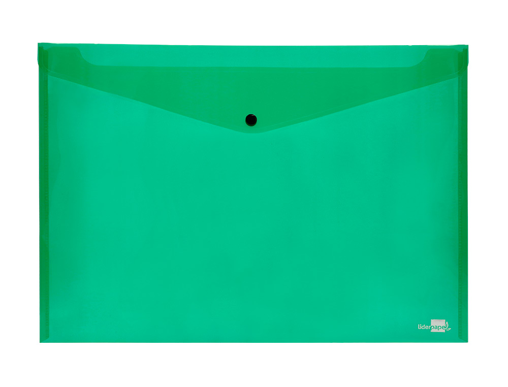 POCHETTE ENVELOPPE LIDERPAPEL POLYPROPYLNE 180 MICRONS A3 420X297MM 50F FERMETURE BOUTON RSISTANT TRANSPARENT VERT