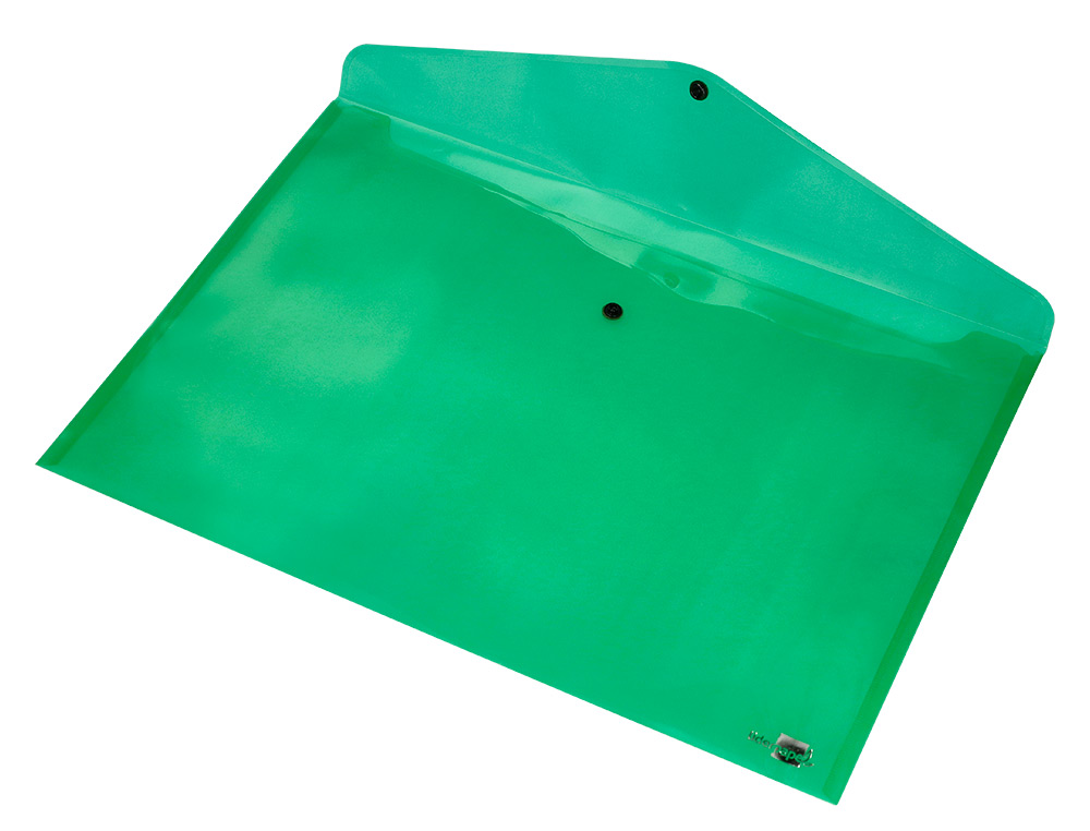 POCHETTE ENVELOPPE LIDERPAPEL POLYPROPYLNE 180 MICRONS A3 420X297MM 50F FERMETURE BOUTON RSISTANT TRANSPARENT VERT