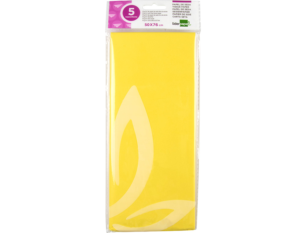 PAPIER DE SOIE LIDERPAPEL 52X76CM 18G/M2 UNICOLORE JAUNE SACHET 5F