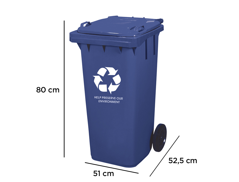 POUBELLE Q-CONNECT CONTENEUR POLYSTYRÈNE COUVERCLE 100L 525X510X800MM 2 ROUES COLORIS BLEU