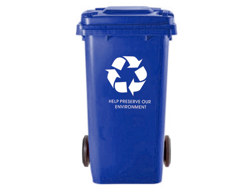 POUBELLE Q-CONNECT CONTENEUR POLYSTYRÈNE COUVERCLE 100L 525X510X800MM 2 ROUES COLORIS BLEU