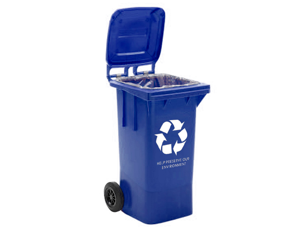 POUBELLE Q-CONNECT CONTENEUR POLYSTYRÈNE COUVERCLE 100L 525X510X800MM 2 ROUES COLORIS BLEU