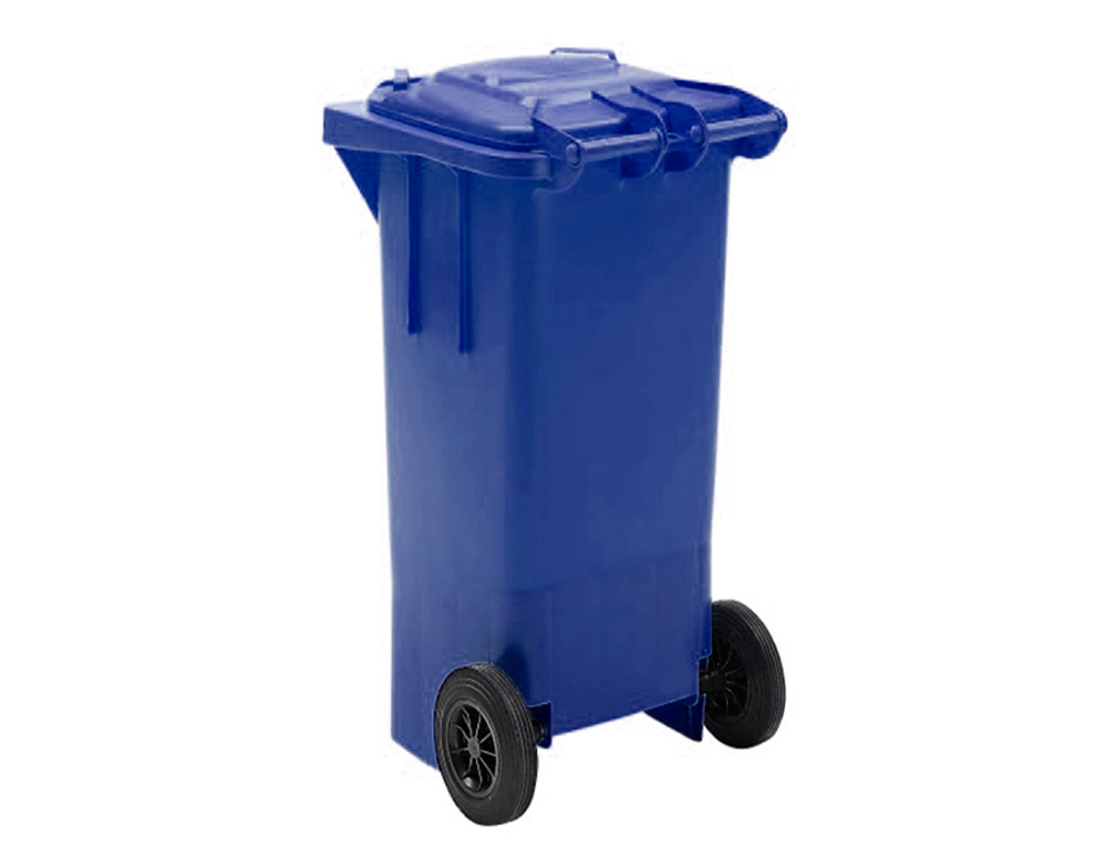 POUBELLE Q-CONNECT CONTENEUR POLYSTYRÈNE COUVERCLE 100L 525X510X800MM 2 ROUES COLORIS BLEU