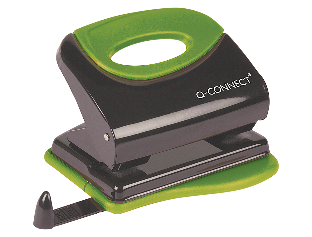 PERFORATEUR Q-CONNECT MÉTALLIQUE CAPACITÉ PERFORATION 20F 2 TROUS COLORIS ATTRACTIFS NOIR/VERT 117X105MM
