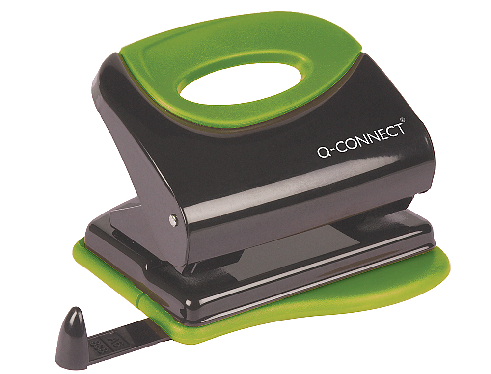 PERFORATEUR Q-CONNECT MTALLIQUE CAPACIT PERFORATION 30F 2 TROUS COLORIS ATTRACTIFS NOIR/VERT 117X105MM