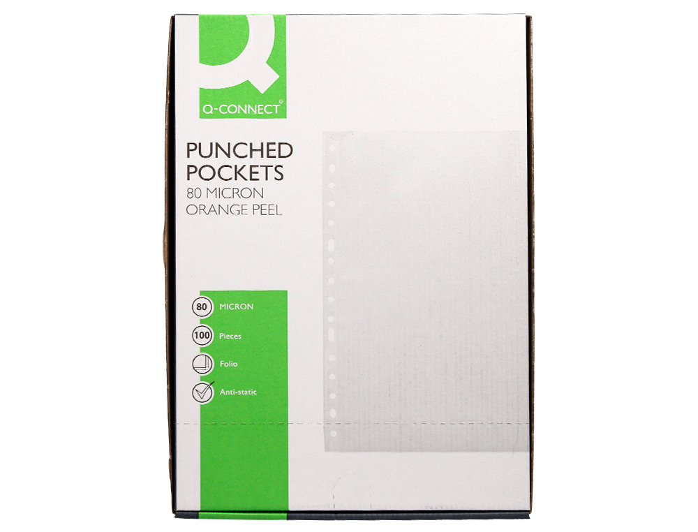 POCHETTE Q-CONNECT POLYPROPYLENE GRAINE PERFOREE FOLIO 80 MC BOITE 100 UNITES