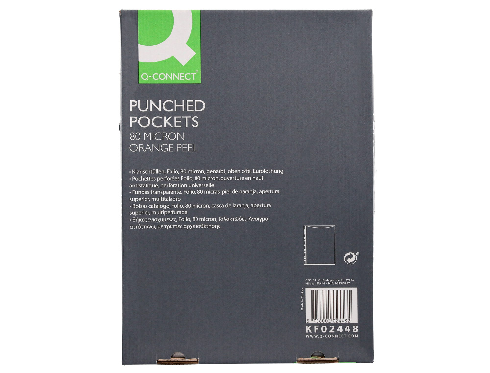 POCHETTE Q-CONNECT POLYPROPYLENE GRAINE PERFOREE FOLIO 80 MC BOITE 100 UNITES