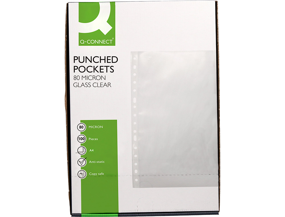 POCHETTE Q-CONNECT PERFOREE DIN A4 80 MC CRISTAL BOITE    100 UNITES