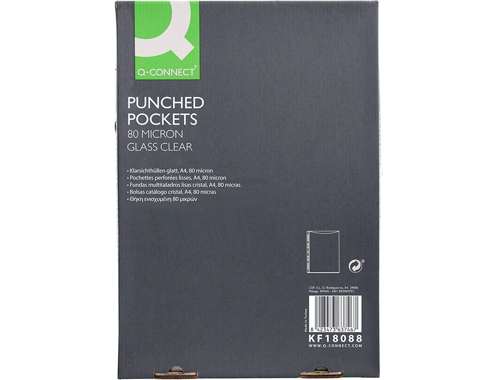 POCHETTE Q-CONNECT PERFOREE DIN A4 80 MC CRISTAL BOITE    100 UNITES