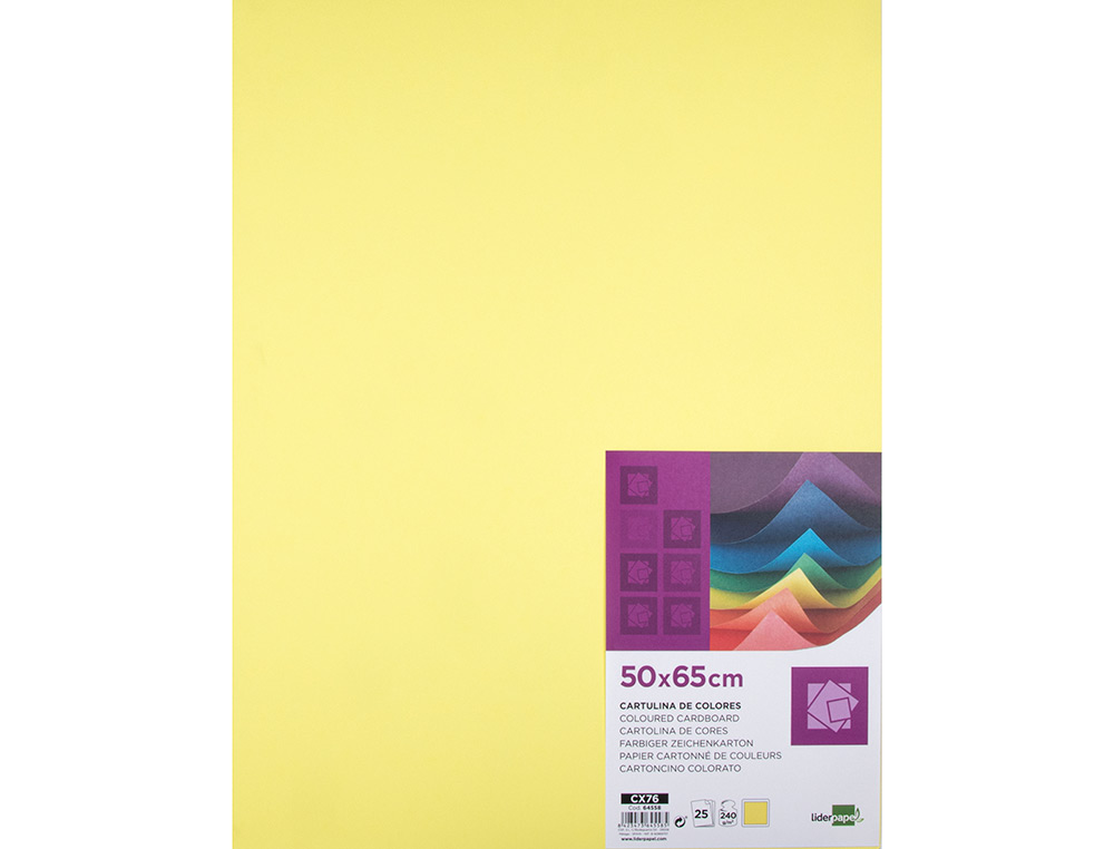 PAPIER CARTONNE LIDERPAPEL 50X65CM 240GR COLORIS JAUNE   PAQUET 25 FEUILLES
