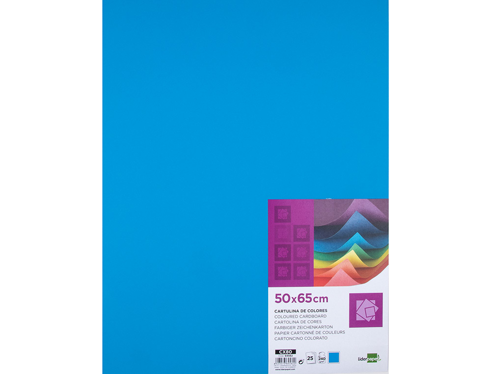 PAPIER CARTONNE LIDERPAPEL 50X65CM 240GR COLORIS         TURQUOISE PAQUET 25 FEUILLES