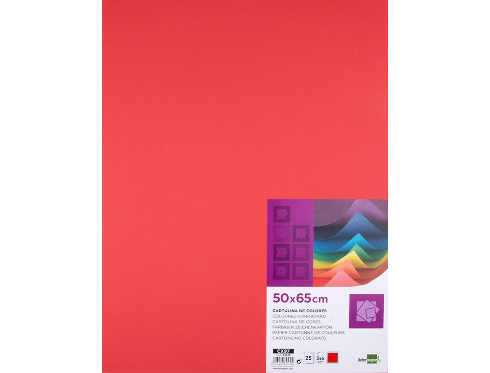 PAPIER CARTONNE LIDERPAPEL 50X65CM 240GR COLORIS ROUGE   PAQUET 25 FEUILLES