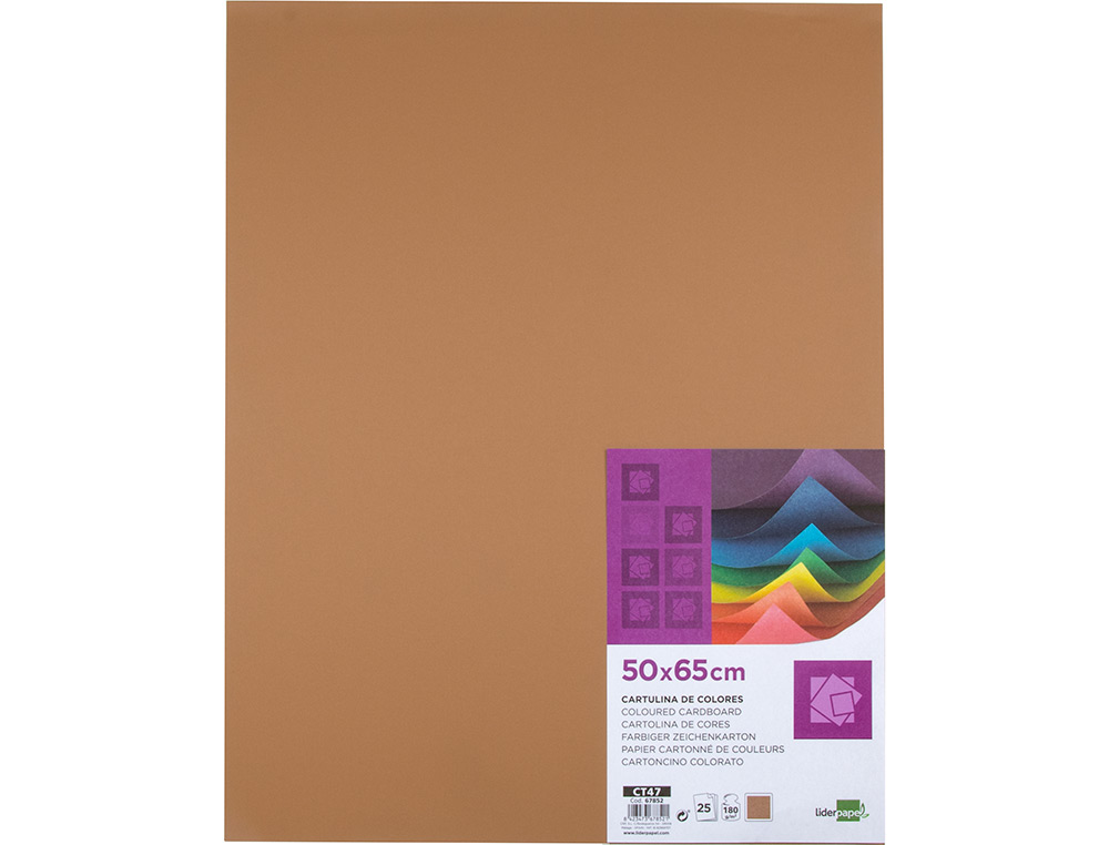 PAPIER CARTONNE LIDERPAPEL 50X65CM 180GR COLORIS MARRON  CLAIR PAQUET 25 FEUILLES