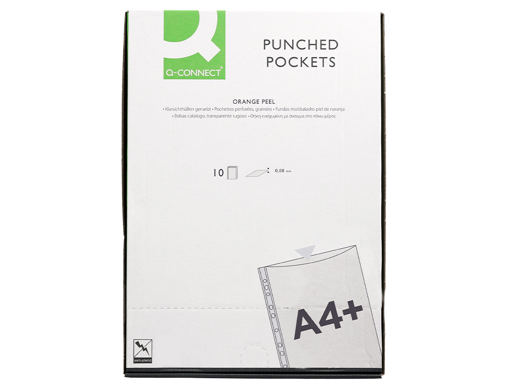 POCHETTE Q-CONNECT POLYPROPYLENE GRAINE PERFOREE FOLIO 80 MC SACHET 10 UNITES