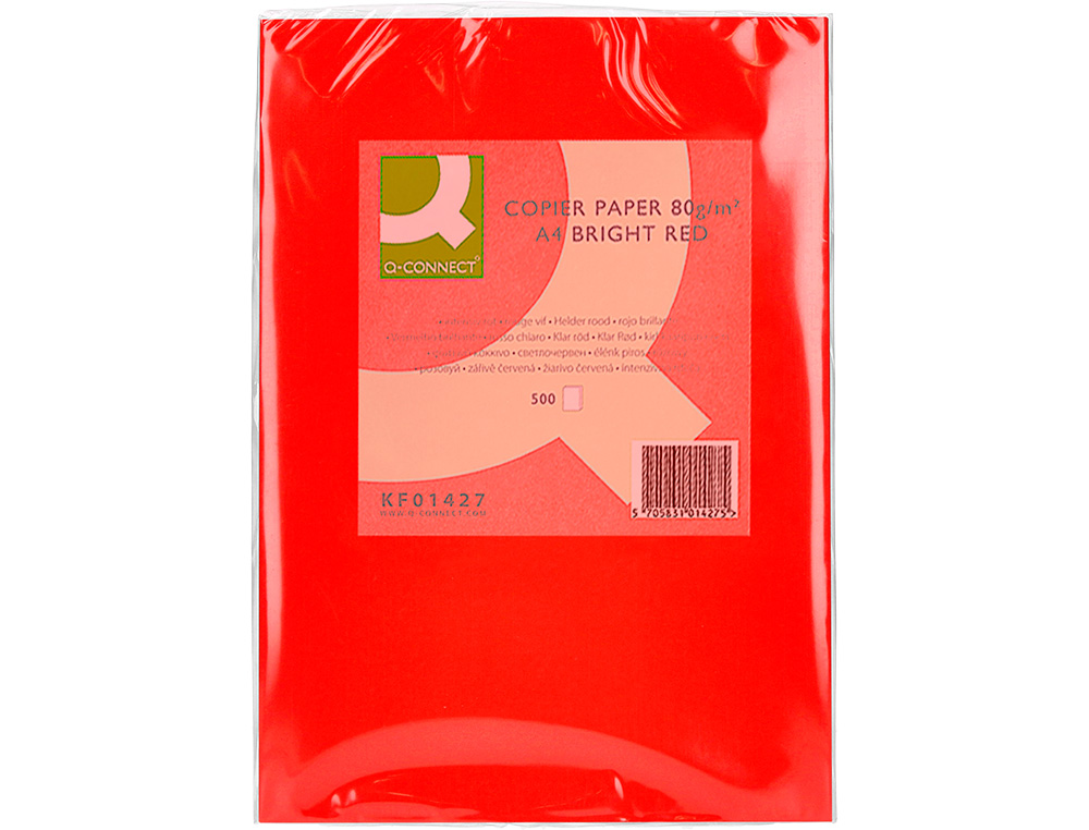 PAPIER COULEUR Q-CONNECT MULTIFONCTION A4 80G/M2 UNICOLORE ROUGE INTENSE RAMETTE 500 FEUILLES