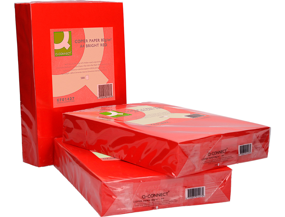 PAPIER COULEUR Q-CONNECT MULTIFONCTION A4 80G/M2 UNICOLORE ROUGE INTENSE RAMETTE 500 FEUILLES