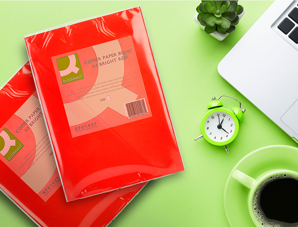 PAPIER COULEUR Q-CONNECT MULTIFONCTION A4 80G/M2 UNICOLORE ROUGE INTENSE RAMETTE 500 FEUILLES