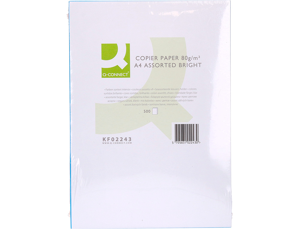 PAPIER COULEUR Q-CONNECT MULTIFONCTION A4 80G/M2 5 COLORIS ASSORTIS INTENSES RAMETTE 500 FEUILLES