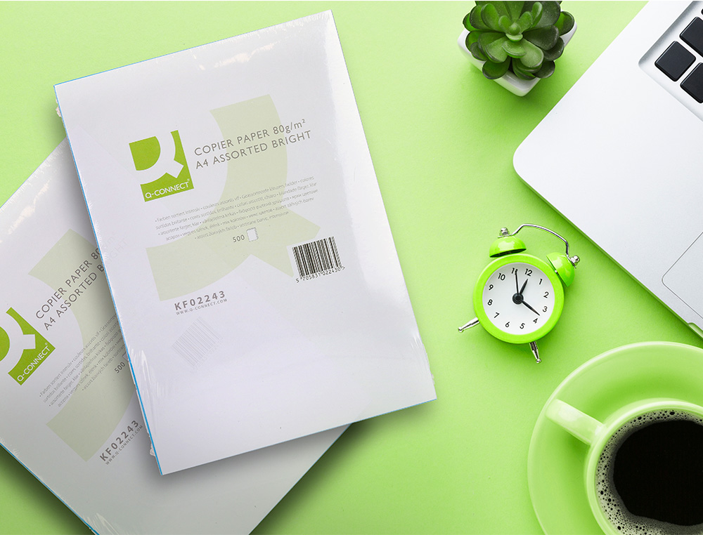 PAPIER COULEUR Q-CONNECT MULTIFONCTION A4 80G/M2 5 COLORIS ASSORTIS INTENSES RAMETTE 500 FEUILLES