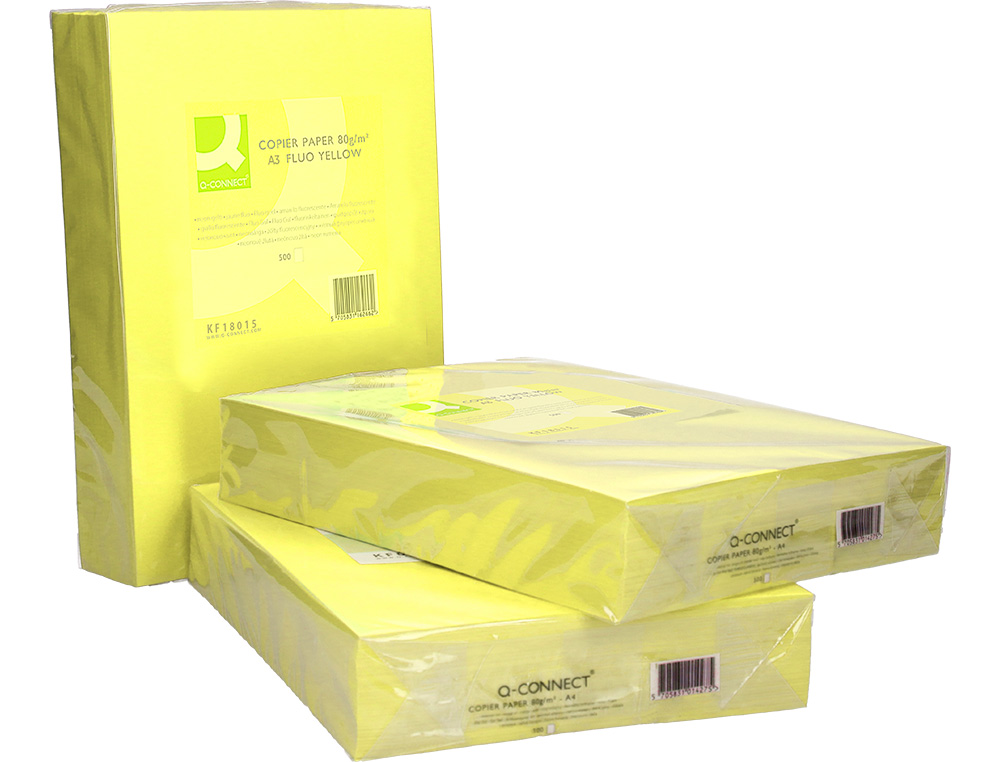 PAPIER COULEUR Q-CONNECT MULTIFONCTION A3 80G/M2 UNICOLORE JAUNE NON RAMETTE 500 FEUILLES