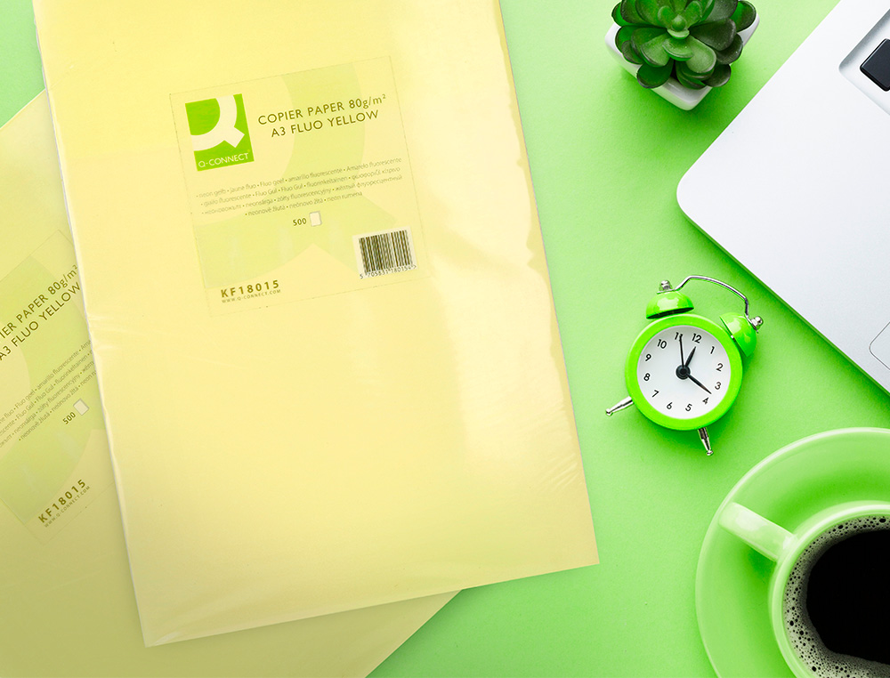 PAPIER COULEUR Q-CONNECT MULTIFONCTION A3 80G/M2 UNICOLORE JAUNE NON RAMETTE 500 FEUILLES