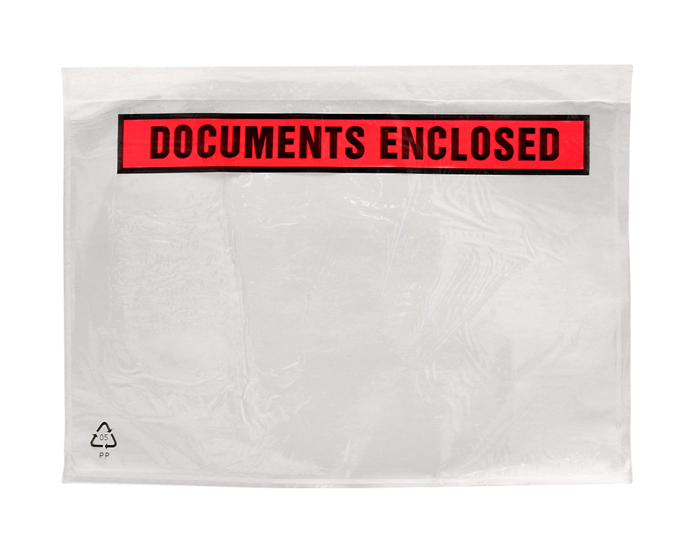 POCHETTE DOCUMENTS CI-INCLUS Q-CONNECT AUTO-ADHESIVE       TRANSPARENTE 225X165MM TEXTE  ANGLAIS PAQUET 100 UNITES