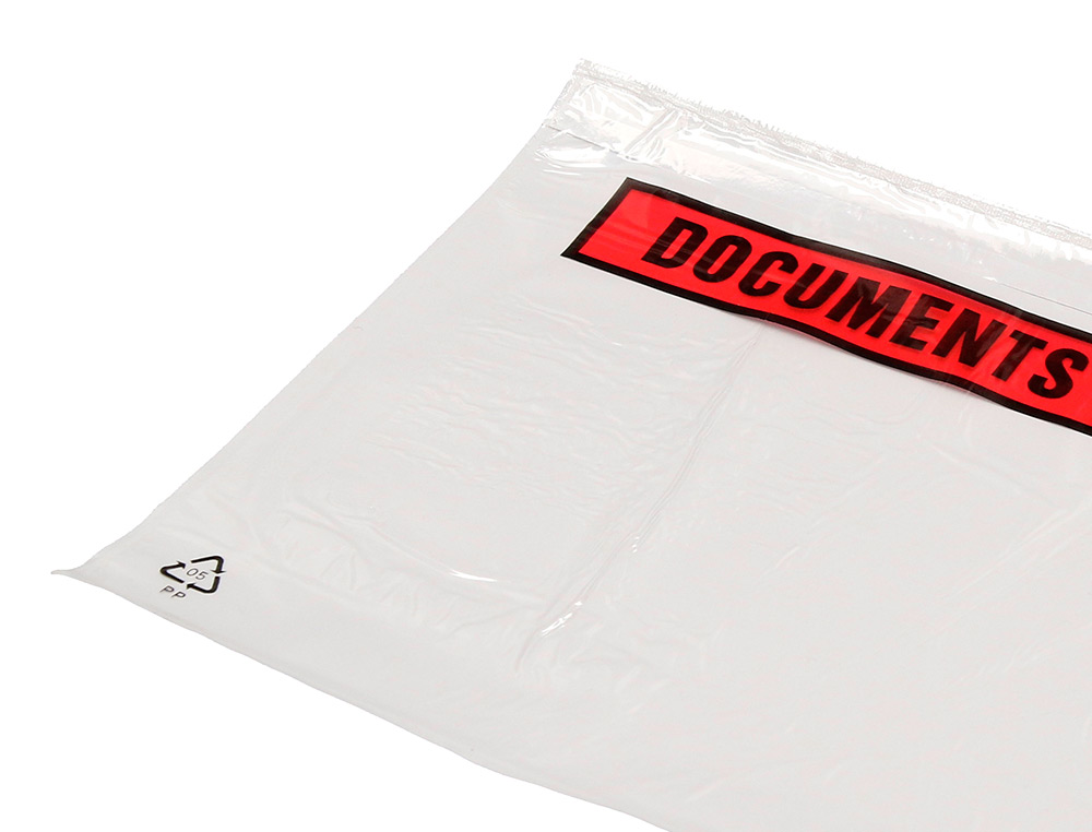 POCHETTE DOCUMENTS CI-INCLUS Q-CONNECT AUTO-ADHESIVE       TRANSPARENTE 225X165MM TEXTE  ANGLAIS PAQUET 100 UNITES