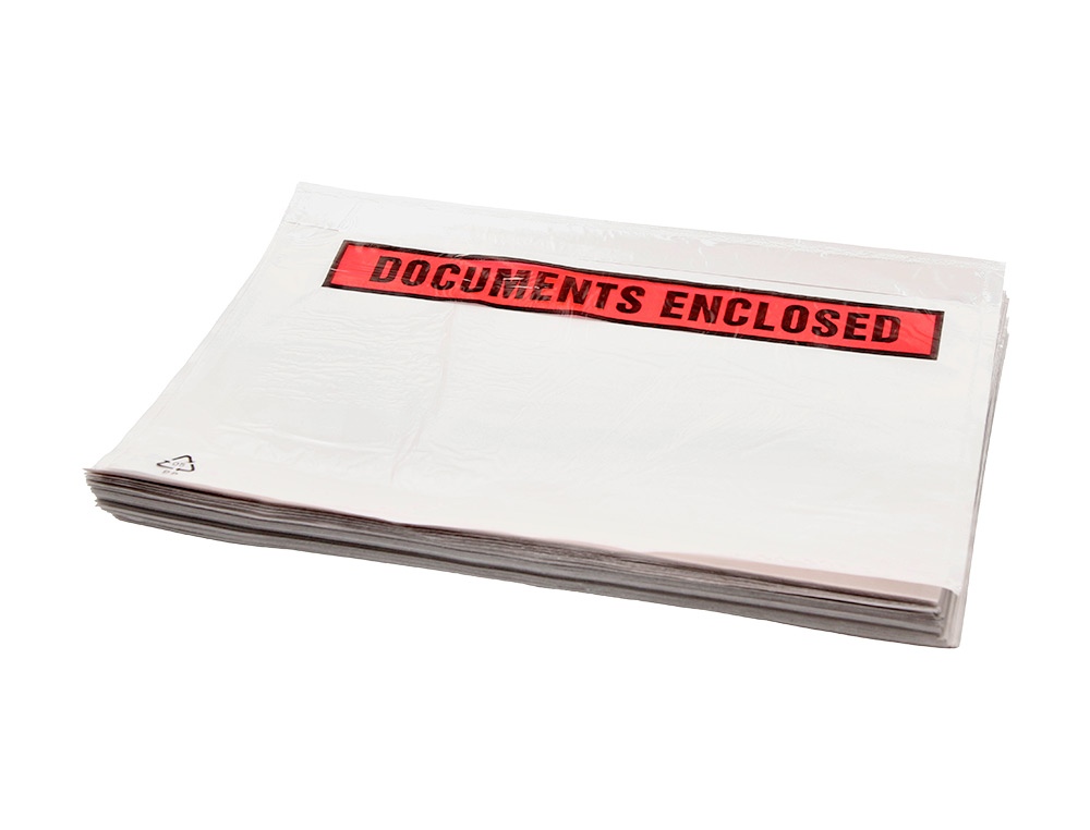 POCHETTE DOCUMENTS CI-INCLUS Q-CONNECT AUTO-ADHESIVE       TRANSPARENTE 225X165MM TEXTE  ANGLAIS PAQUET 100 UNITES