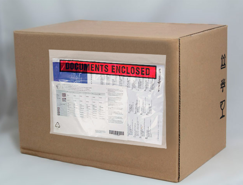 POCHETTE DOCUMENTS CI-INCLUS Q-CONNECT AUTO-ADHESIVE       TRANSPARENTE 225X165MM TEXTE  ANGLAIS PAQUET 100 UNITES