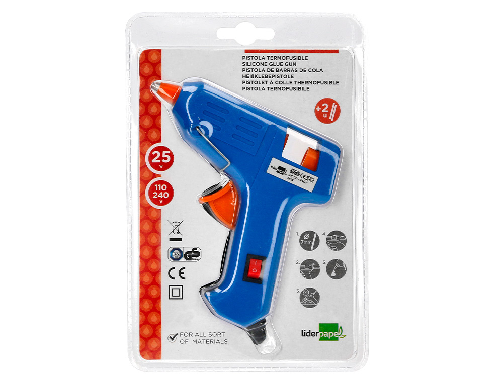PISTOLET COLLE LIDERPAPEL PUISSANCE 25W INCLUS 2 BÂTONS COLLE 7MMX100MM