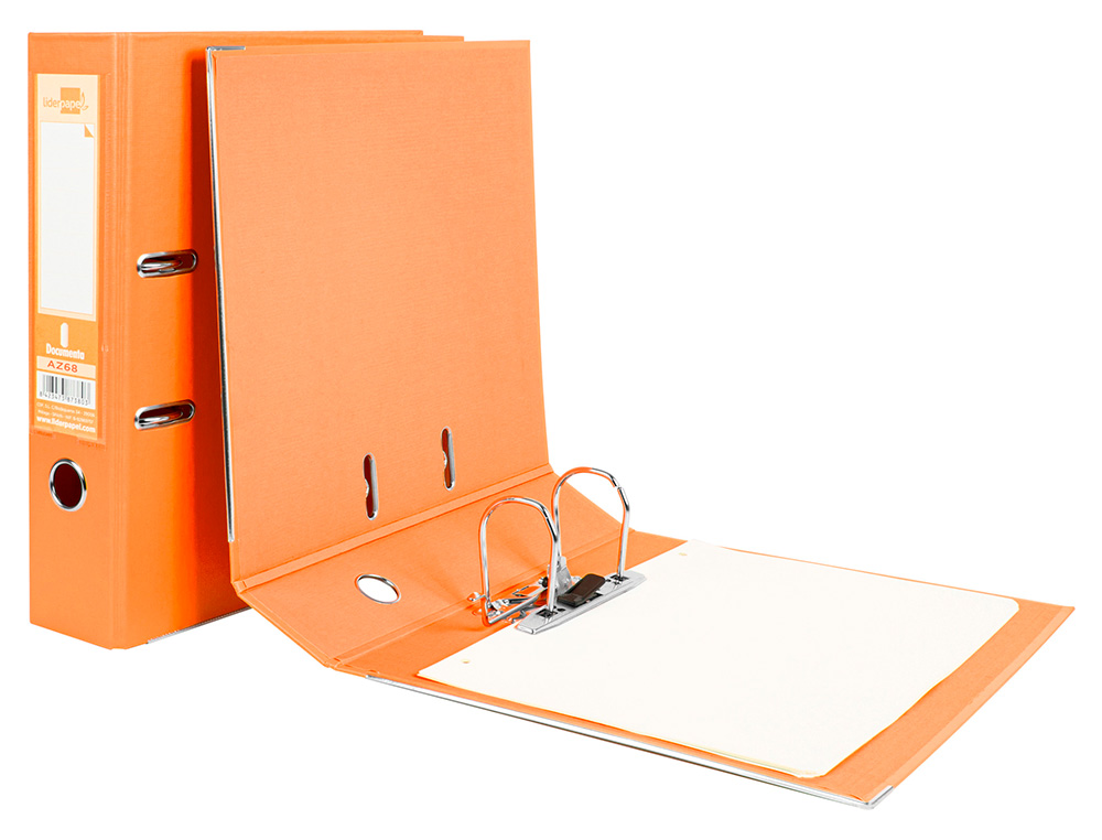 CLASSEUR LEVIER LIDERPAPEL A4 DOCUMENTA CARTON REMBORD 1,9MM DOS 75MM RADO MTALLIQUE COLORIS ORANGE
