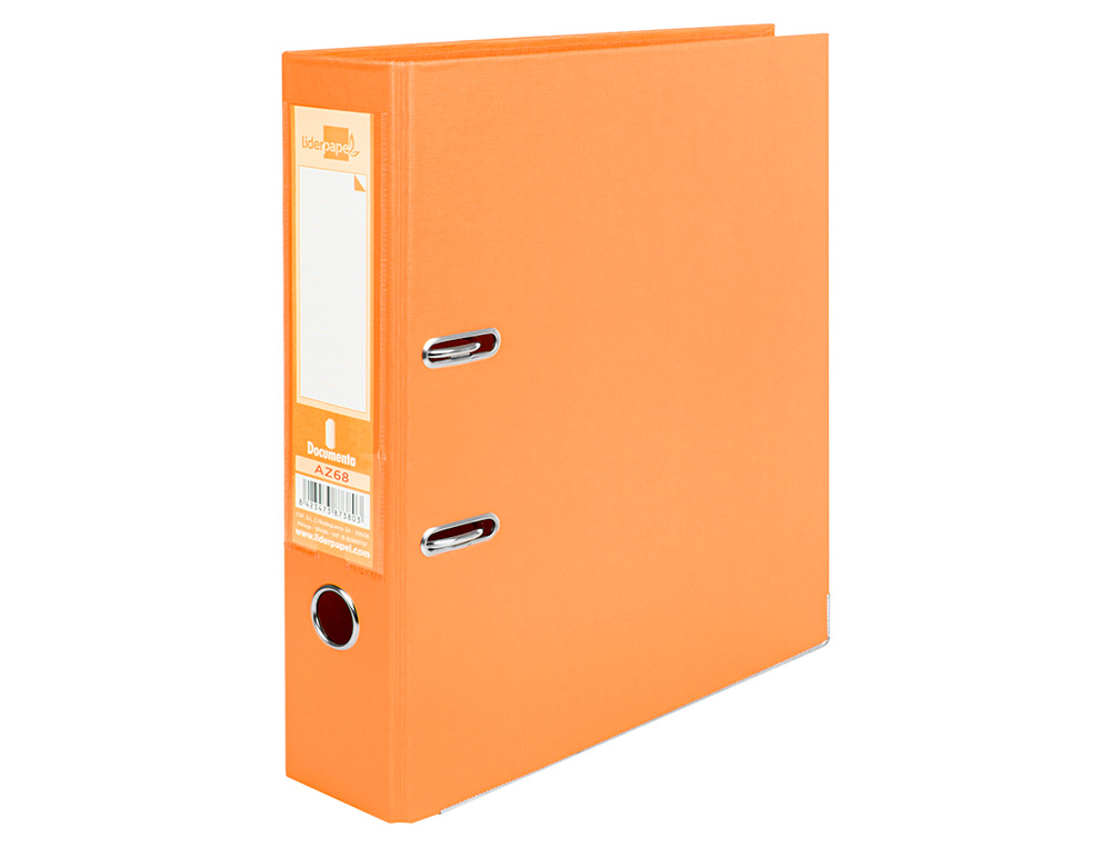 CLASSEUR LEVIER LIDERPAPEL A4 DOCUMENTA CARTON REMBORD 1,9MM DOS 75MM RADO MTALLIQUE COLORIS ORANGE