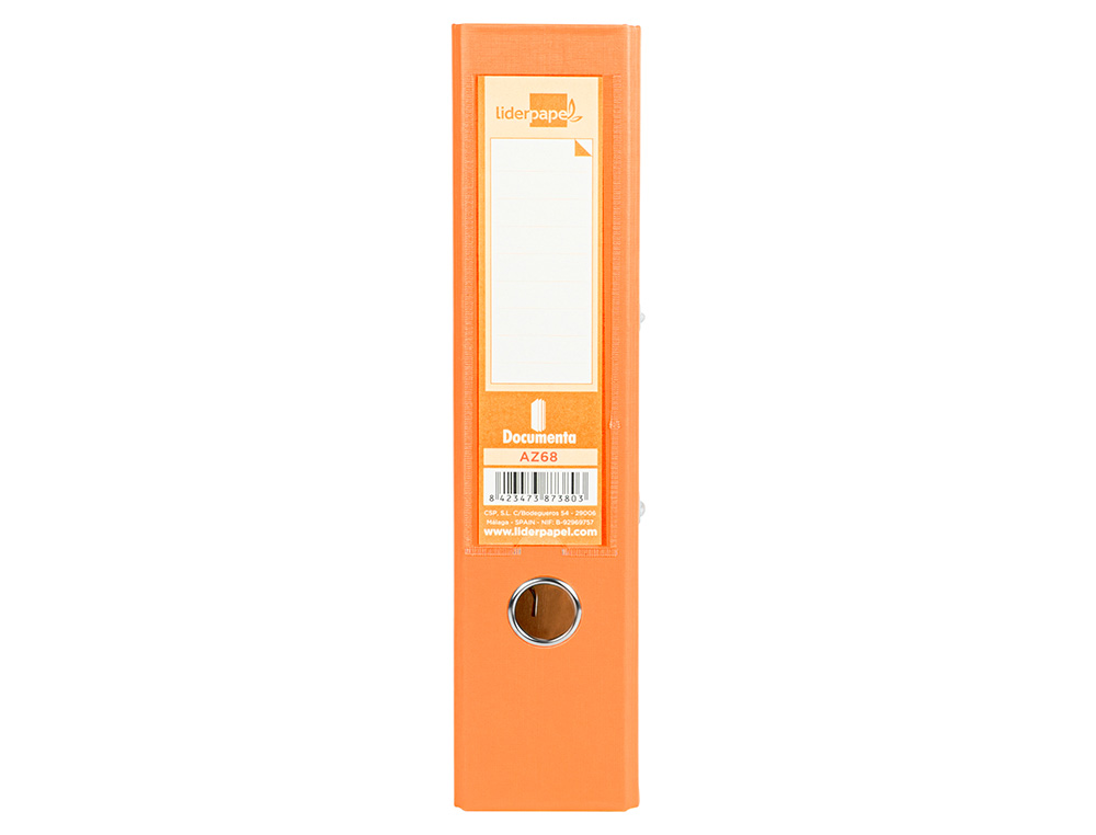 CLASSEUR LEVIER LIDERPAPEL A4 DOCUMENTA CARTON REMBORD 1,9MM DOS 75MM RADO MTALLIQUE COLORIS ORANGE