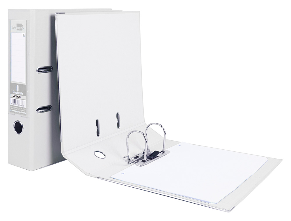 CLASSEUR LEVIER LIDERPAPEL A4 DOCUMENTA CARTON REMBORD PVC 1,9MM DOS 75MM RADO MTALLIQUE COLORIS BLANC