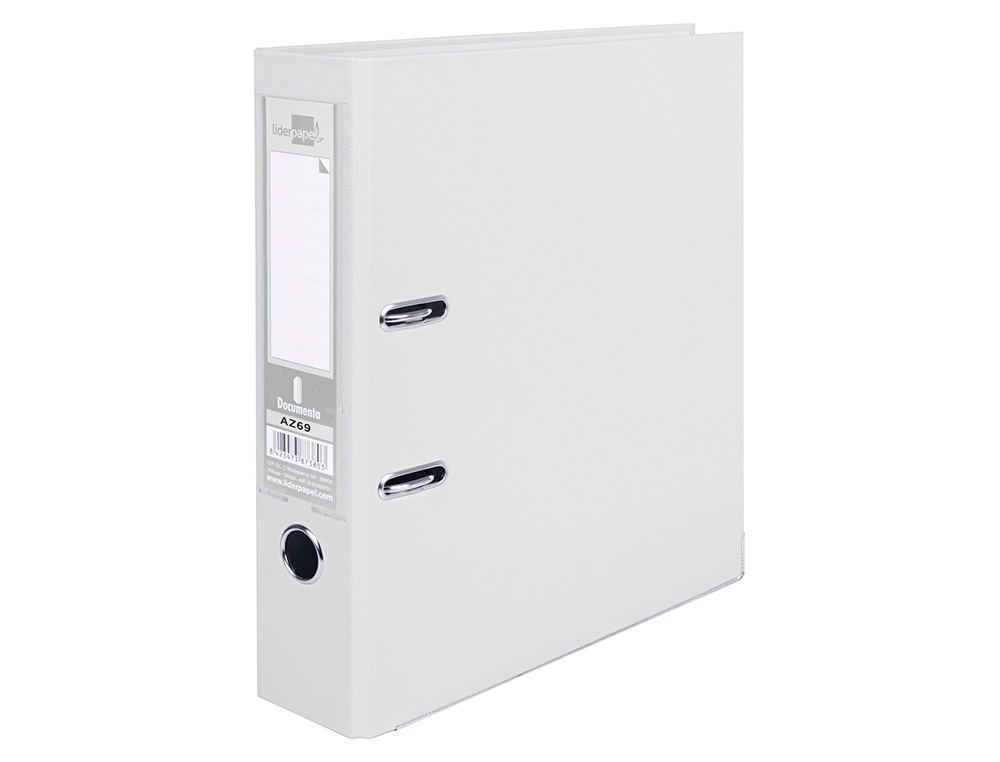 CLASSEUR LEVIER LIDERPAPEL A4 DOCUMENTA CARTON REMBORD PVC 1,9MM DOS 75MM RADO MTALLIQUE COLORIS BLANC