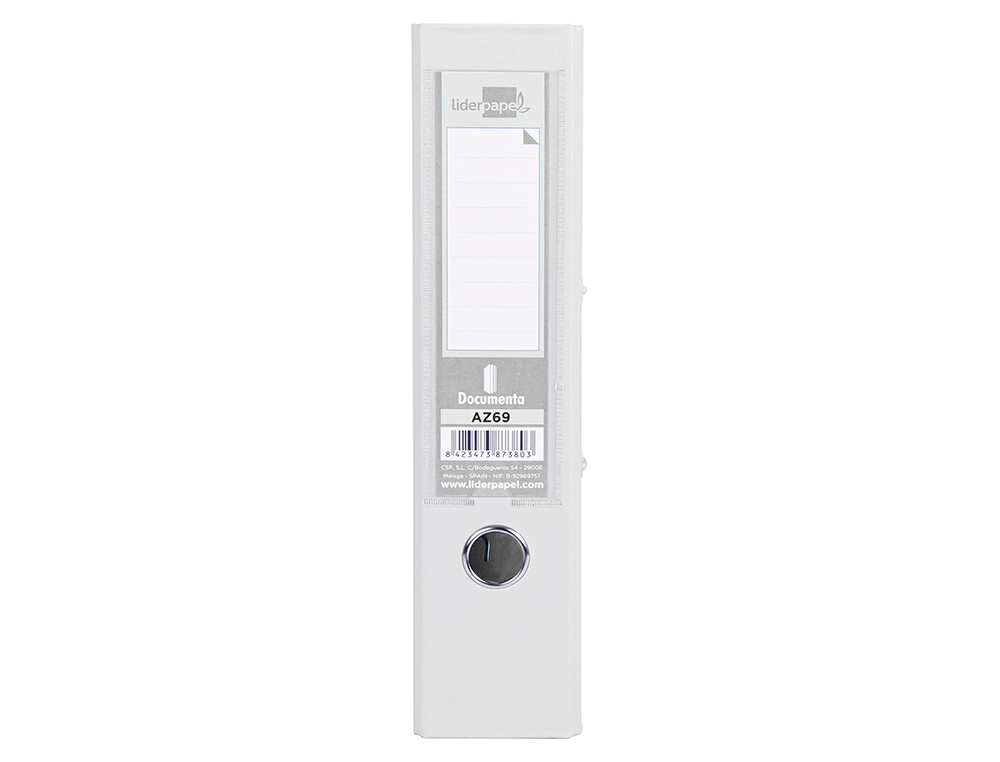 CLASSEUR LEVIER LIDERPAPEL A4 DOCUMENTA CARTON REMBORD PVC 1,9MM DOS 75MM RADO MTALLIQUE COLORIS BLANC