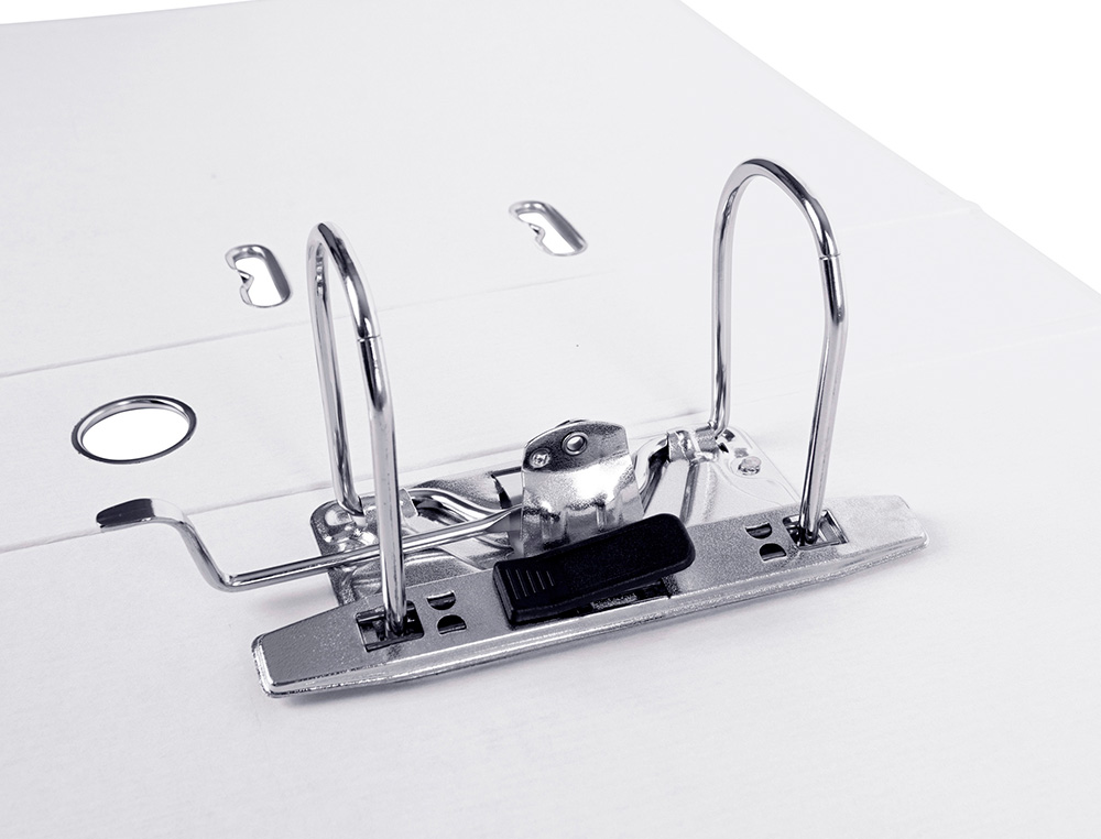 CLASSEUR LEVIER LIDERPAPEL A4 DOCUMENTA CARTON REMBORD PVC 1,9MM DOS 75MM RADO MTALLIQUE COLORIS BLANC