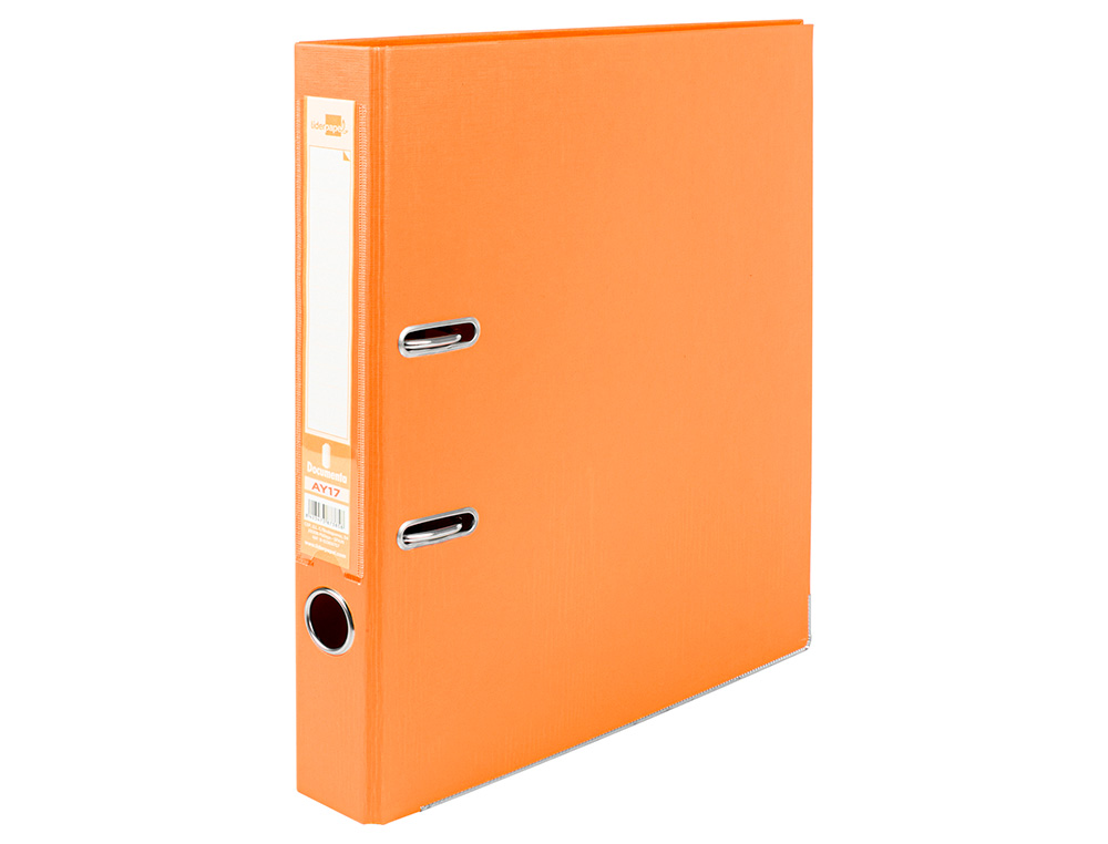 CLASSEUR LEVIER LIDERPAPEL A4 DOCUMENTA CARTON REMBORD 1,9MM DOS 52MM RADO MTALLIQUE COLORIS ORANGE
