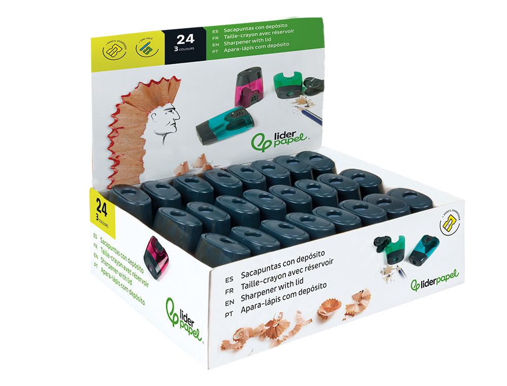 TAILLE-CRAYON LIDERPAPEL PLASTIQUE INTRIEUR MTAL RSERVOIR PROTECTEUR DE LAME 1 USAGE COLORIS ASSORTIS