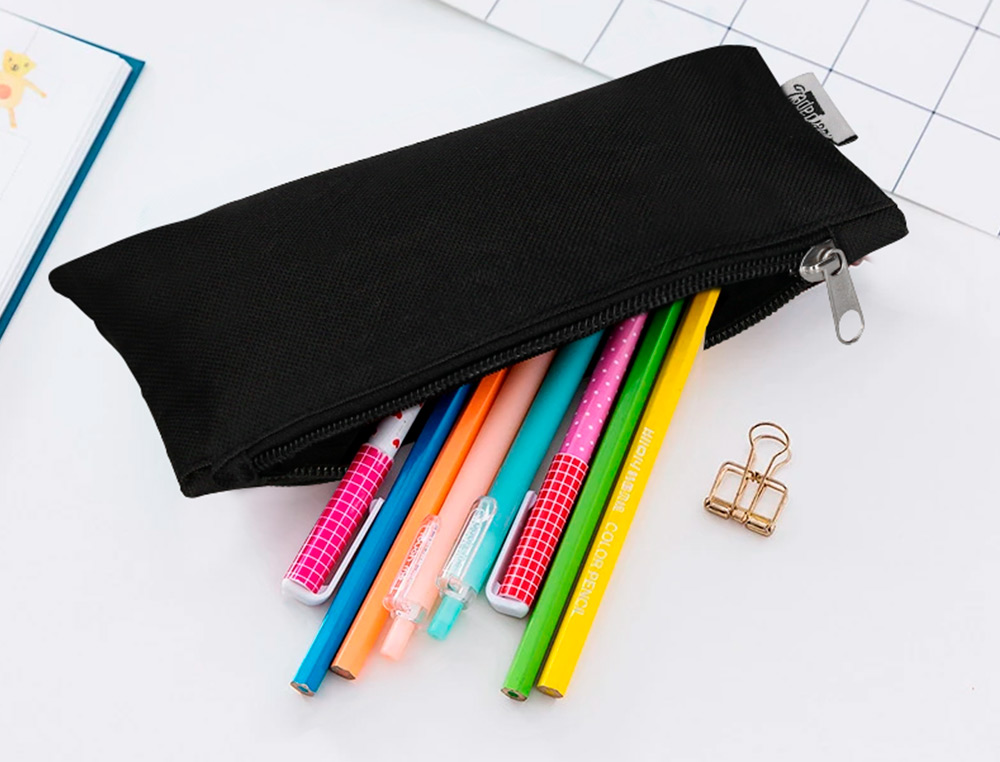 TROUSSE SCOLAIRE LIDERPAPEL PLATE FOURRE-TOUT COMPARTIMENT FERMETURE ZIP USAGE JOURNALIER 200X60MM COLORIS NOIR