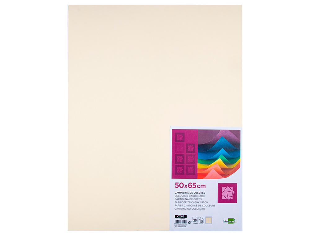 PAPIER CARTONNE LIDERPAPEL 50X65CM 180GR COLORIS CREME   PAQUET 25 FEUILLES